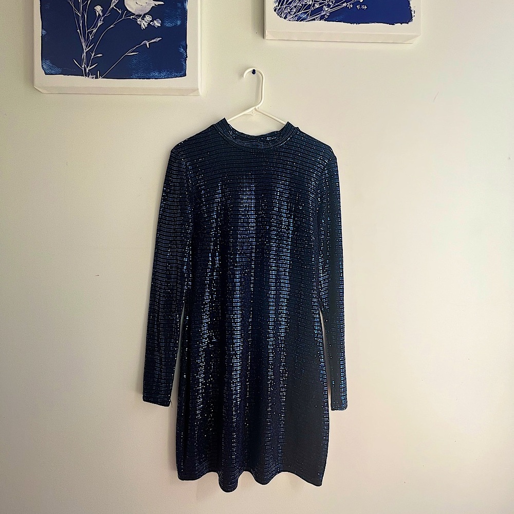 Blue Sequins Body Con Dress